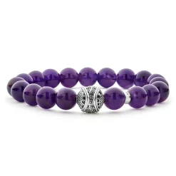 Hot Amethyst Silver Station Bead Bracelet Silver