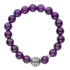 Hot Amethyst Silver Station Bead Bracelet Silver