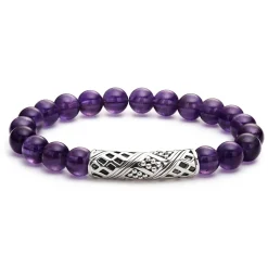 Cheap Amethyst Silver Station Bead Bracelet Silver