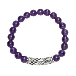 Cheap Amethyst Silver Station Bead Bracelet Silver