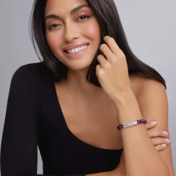 Hot Amethyst Silver Station Bead Bracelet Gemstones