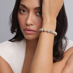 Fashion Aqua Tera Jasper Silver Station Bead Bracelet Gemstones