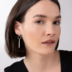 Online Beaded Circle Diamond Drop Earrings Silver