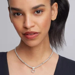 Cheap Beaded Circle Pendant Necklace Silver