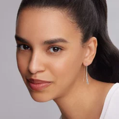 Store Beaded Thin Drop Earrings Silver