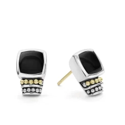 Clearance Bezel-Set Onyx Stud Earrings Two-Tone