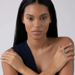 Best Sale Bezel-Set Swiss Blue Topaz Ring Two-Tone