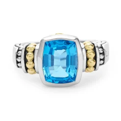 Best Sale Bezel-Set Swiss Blue Topaz Ring Two-Tone