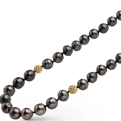 Fashion Black Pearl Gold Station Bead Necklace Necklaces & Chains