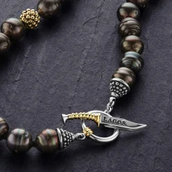 Fashion Black Pearl Gold Station Bead Necklace Necklaces & Chains