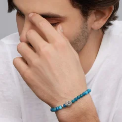 Cheap Blue Apatite Skull Bracelet Silver