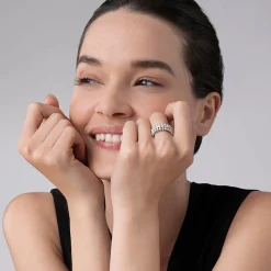 Cheap Caviar Beaded Diamond Ring Silver