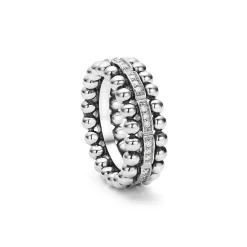 Cheap Caviar Beaded Diamond Ring Silver