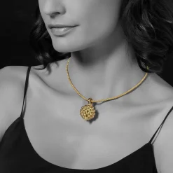 New Caviar Beaded Pendant Gold