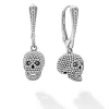 Clearance Caviar Beaded Skull Drop Earrings Silver