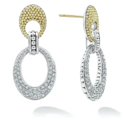 Discount Caviar Oval Diamond Drop Earrings Two-Tone