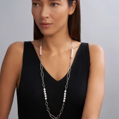 New Caviar Pearl Link Necklace Silver