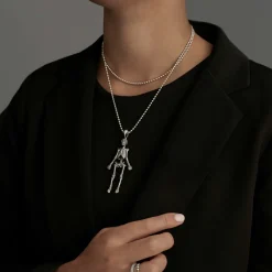 Cheap Caviar Skeleton Pendant Necklace Silver