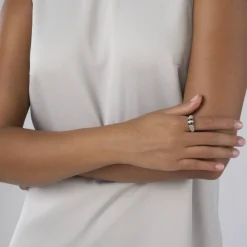 Cheap Ceramic And Caviar Diamond Ring Silver