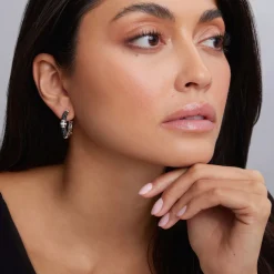 Outlet Ceramic And Diamond Hoop Earrings Diamonds