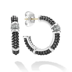 Outlet Ceramic And Diamond Hoop Earrings Silver