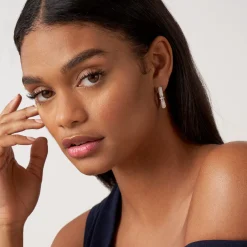 Store Ceramic And Diamond Hoop Earrings Silver