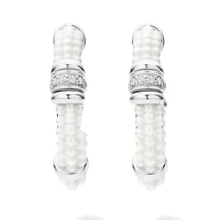 Store Ceramic And Diamond Hoop Earrings Silver
