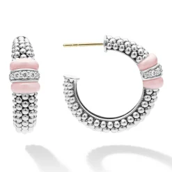Hot Ceramic Caviar Diamond Hoop Earrings Silver