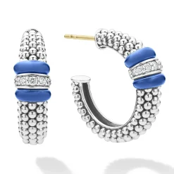 Cheap Ceramic Caviar Diamond Hoop Earrings Silver