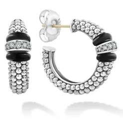 Store Ceramic Caviar Diamond Hoop Earrings Diamonds