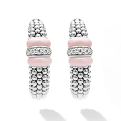 Store Ceramic Caviar Diamond Hoop Earrings Diamonds