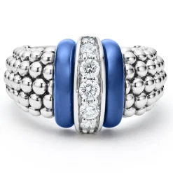 Fashion Ceramic Caviar Diamond Ring Silver