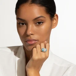 Online Ceramic Caviar Diamond Statement Ring Silver