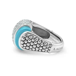 Online Ceramic Caviar Diamond Statement Ring Silver