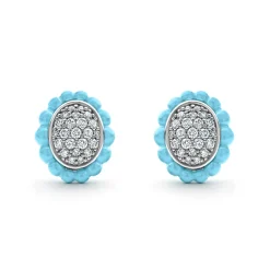 Flash Sale Ceramic Oval Diamond Stud Earrings Silver