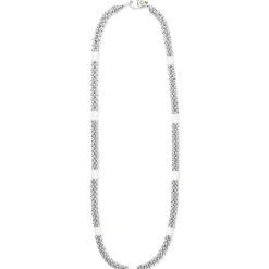 New Ceramic Three Bead Station Caviar Necklace Two-Tone