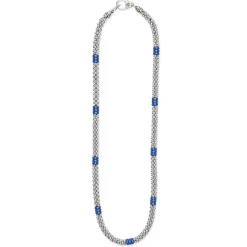 New Ceramic Three Bead Station Caviar Necklace Two-Tone