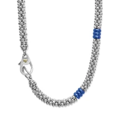 New Ceramic Three Bead Station Caviar Necklace Two-Tone