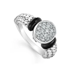Outlet Circle Ceramic Caviar Diamond Ring Silver
