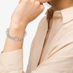 Fashion Circle Diamond Link Bracelet Silver