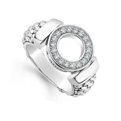 Outlet Diamond Circle Caviar Ring Silver