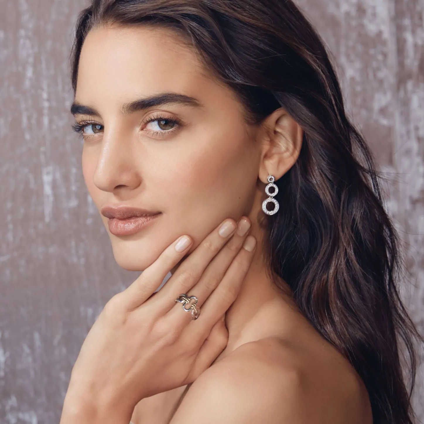 Fashion Diamond Circle Drop Earrings Silver