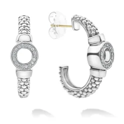Online Diamond Circle Half Hoop Earrings Silver