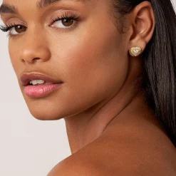 Cheap Diamond Heart Stud Earrings Gold