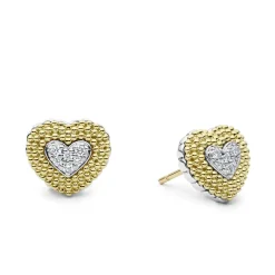 Outlet Diamond Heart Stud Earrings Two-Tone