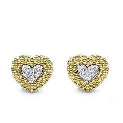 Outlet Diamond Heart Stud Earrings Two-Tone