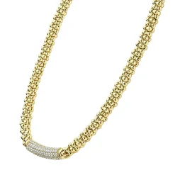 Hot Diamond Long Station Caviar Necklace Gold