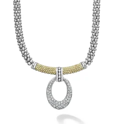 Best Sale Diamond Oval Caviar Necklace Two-Tone