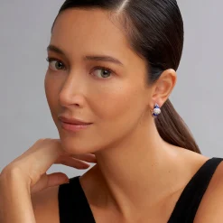 Cheap Diamond Oval Ceramic Hoop Earrings Silver