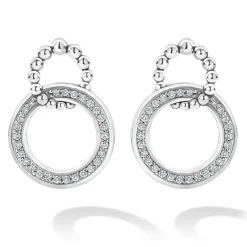 Hot Double Circle Diamond Caviar Earrings Silver